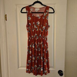 French Grey Red & Floral Dress, Size M